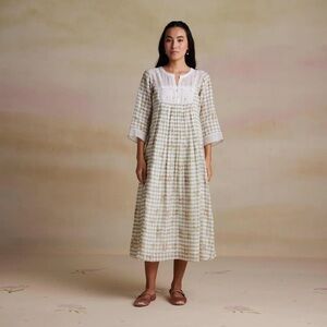 Buna Sweet Serenade Dress XXL Sage Gauze Check Cottagecore Midi Maxi Prairie